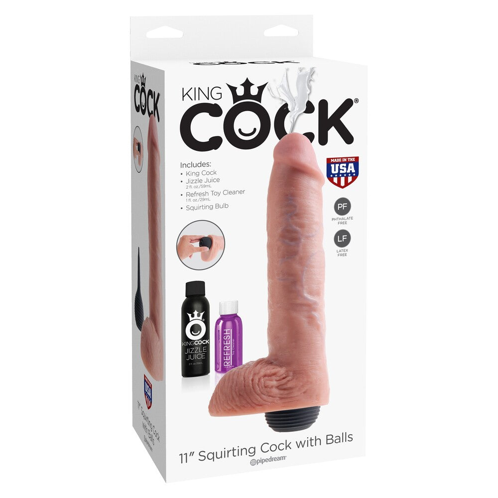 King Cock 11 Inch Squirting Cock With Balls Flesh